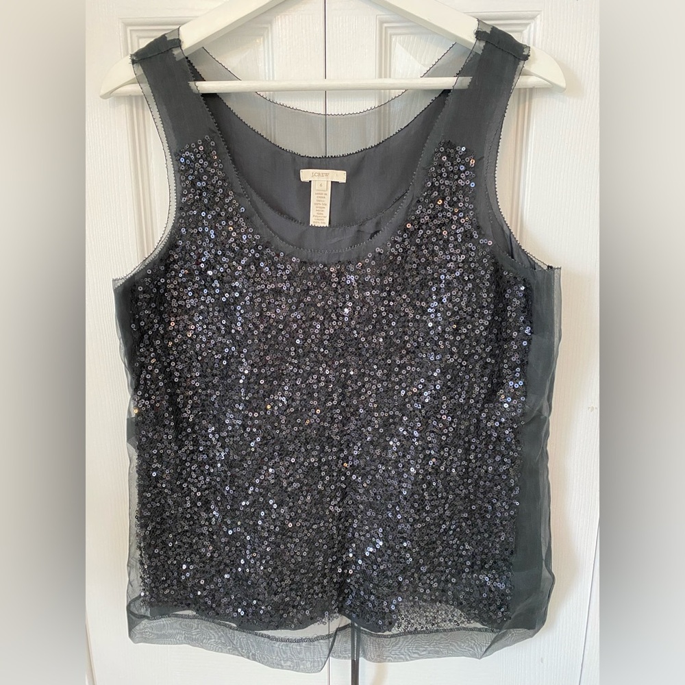 J Crew Silk sequinned mesh tank with separate Silk Camisole in Black Size 6